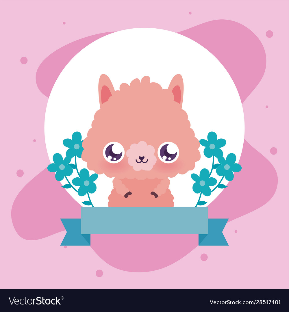 Kawaii llama cartoon with flowers design Vector Image