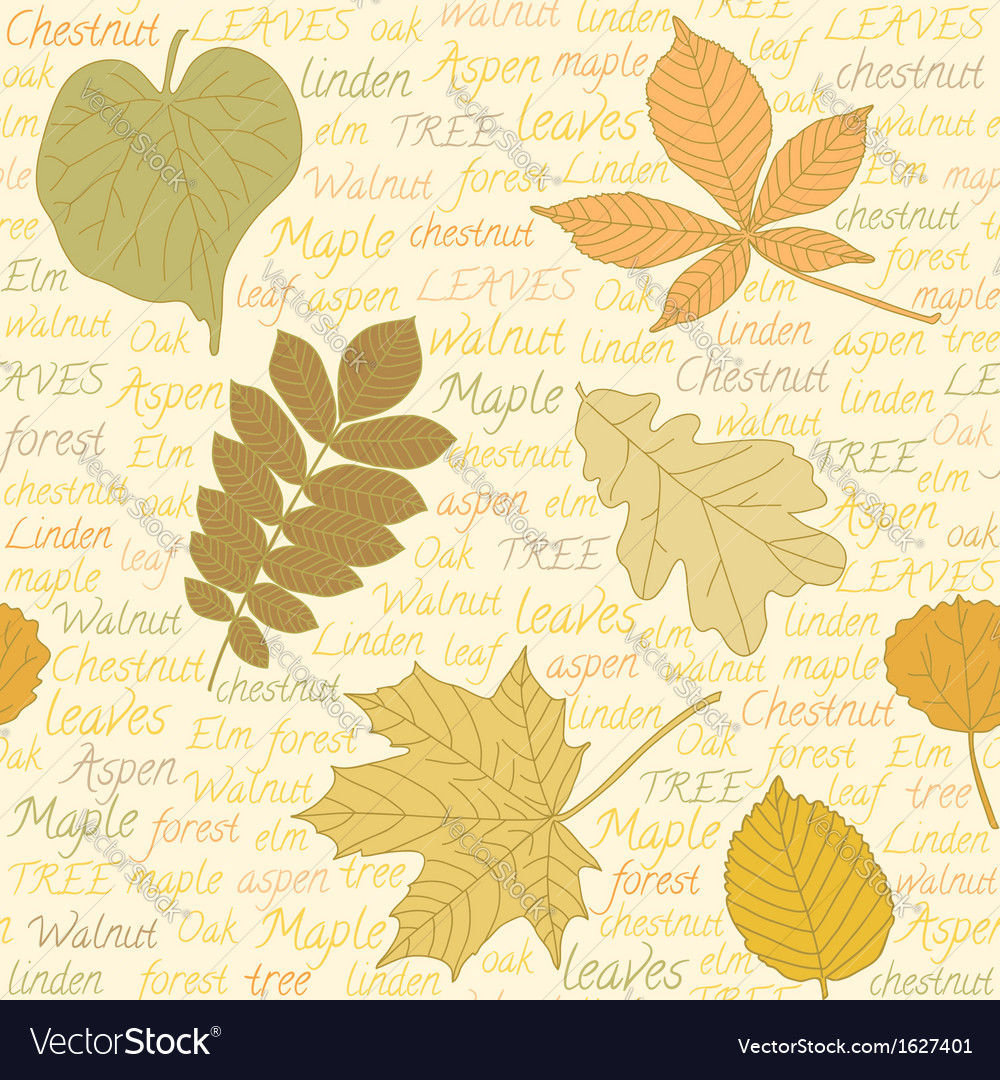 Seamless pattern with leaves on text background