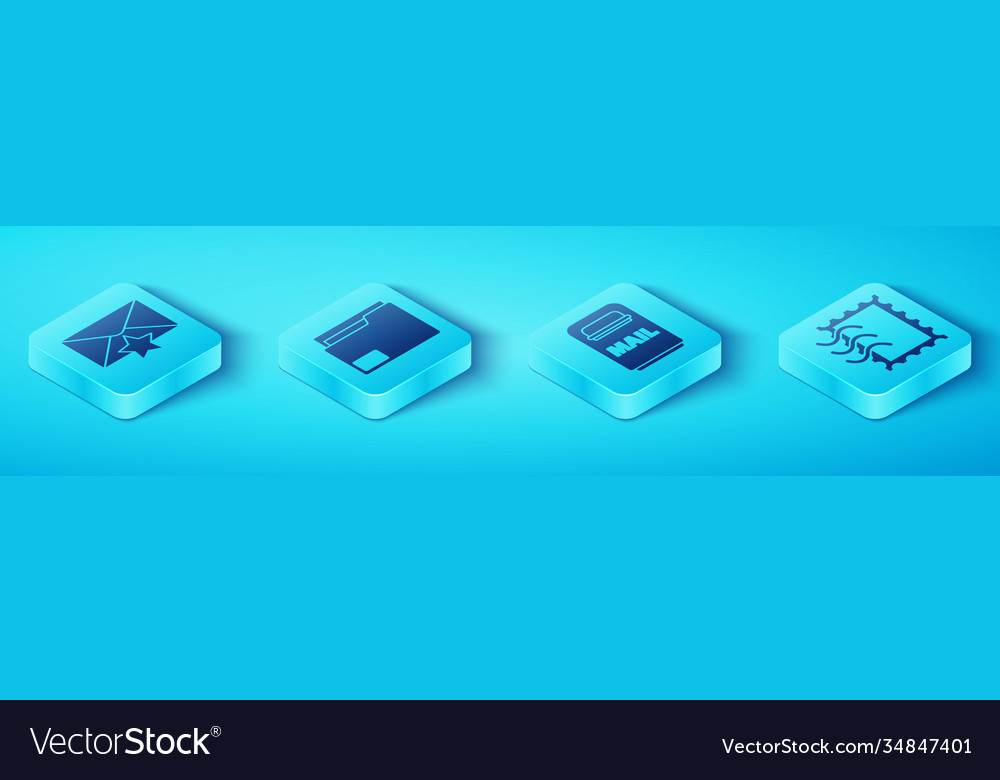 Set isometric envelope with star document folder vector image Set isometric envelope with star document folder