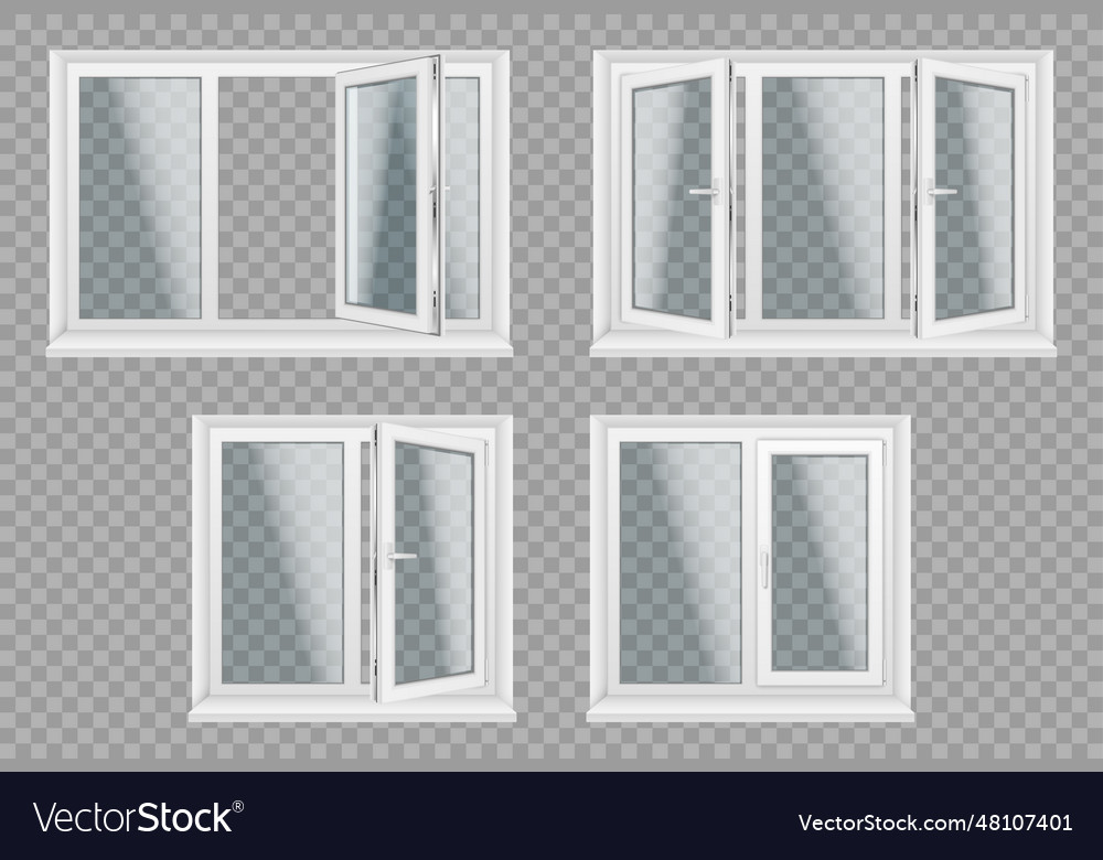 Set of transparent metal plastic windows energy