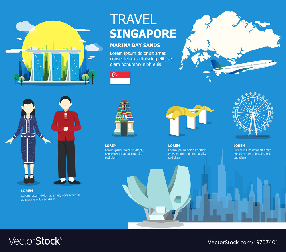 Singapore map with outstanding places Royalty Free Vector