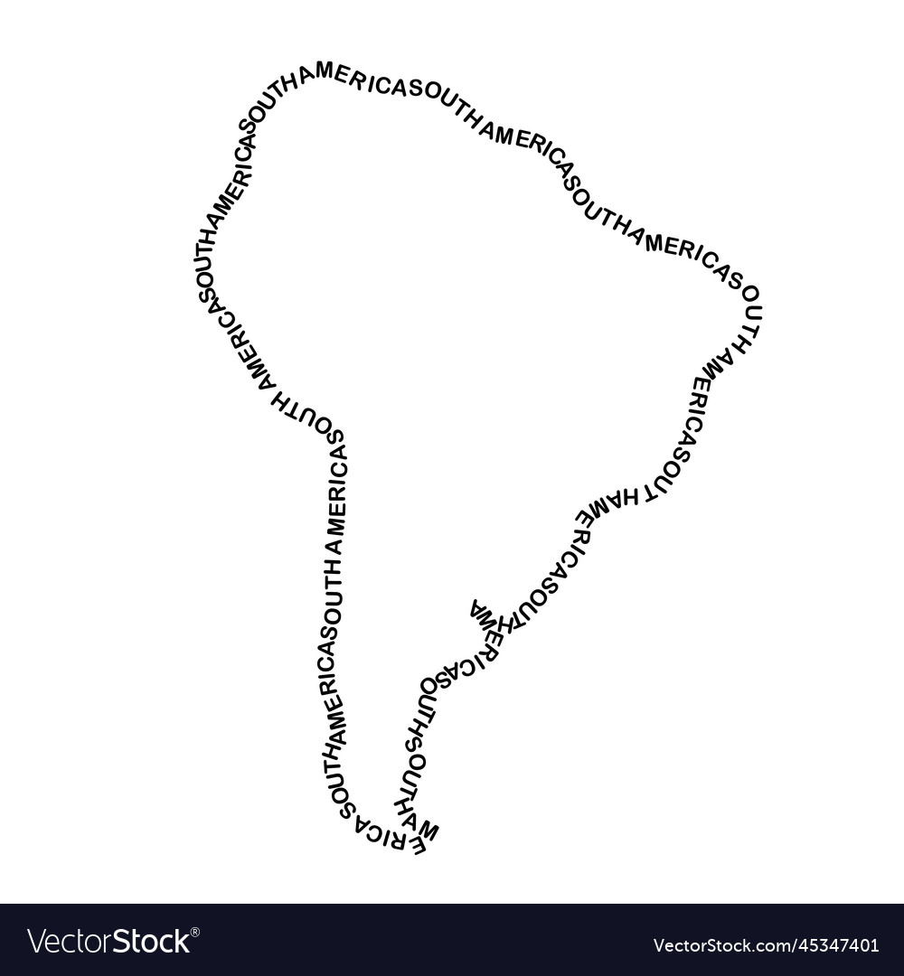 South america map continent along contour vector image South america map continent along contour
