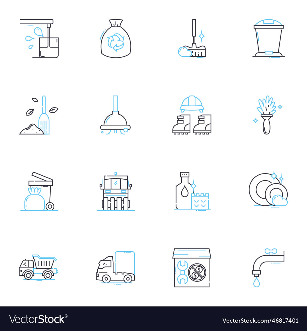 Spring cleaning linear icons set decluttering