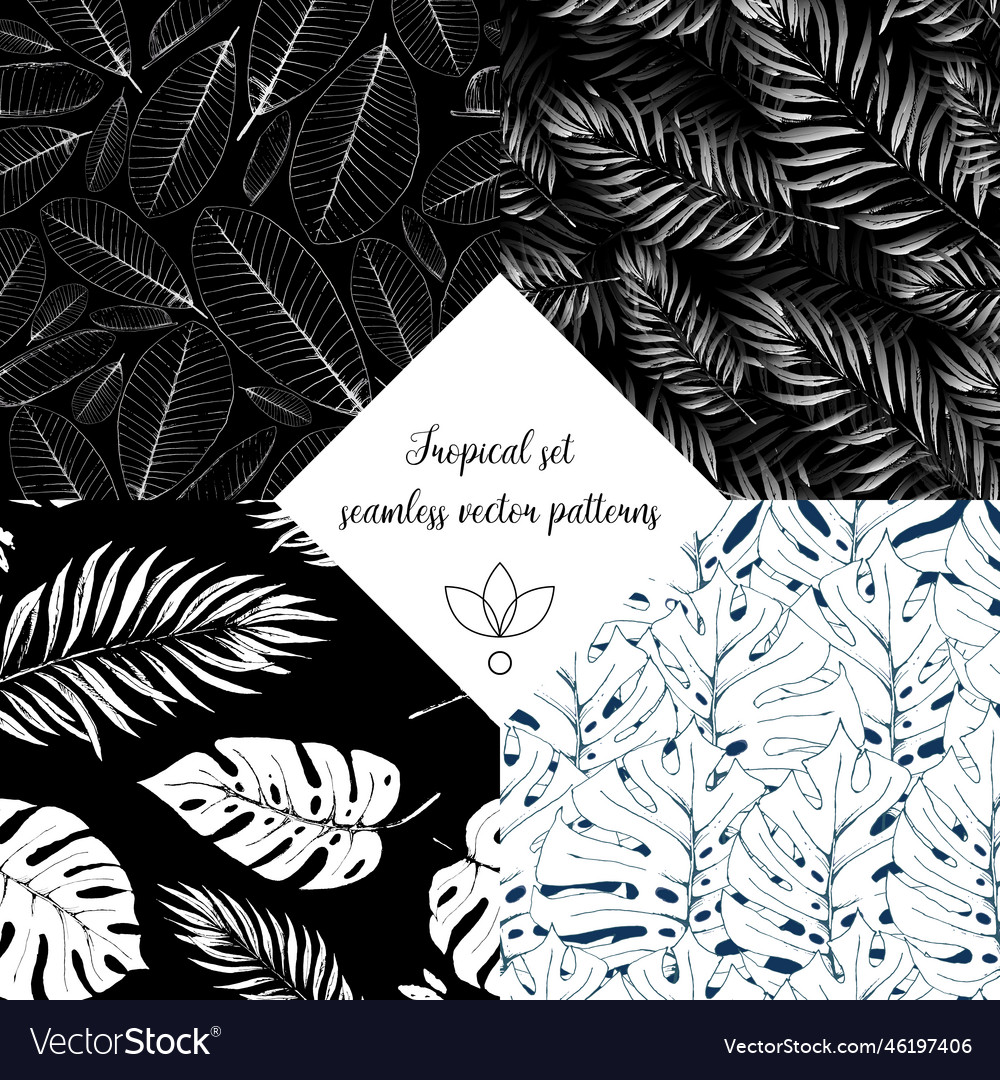 Black and white floral tropic design seamless