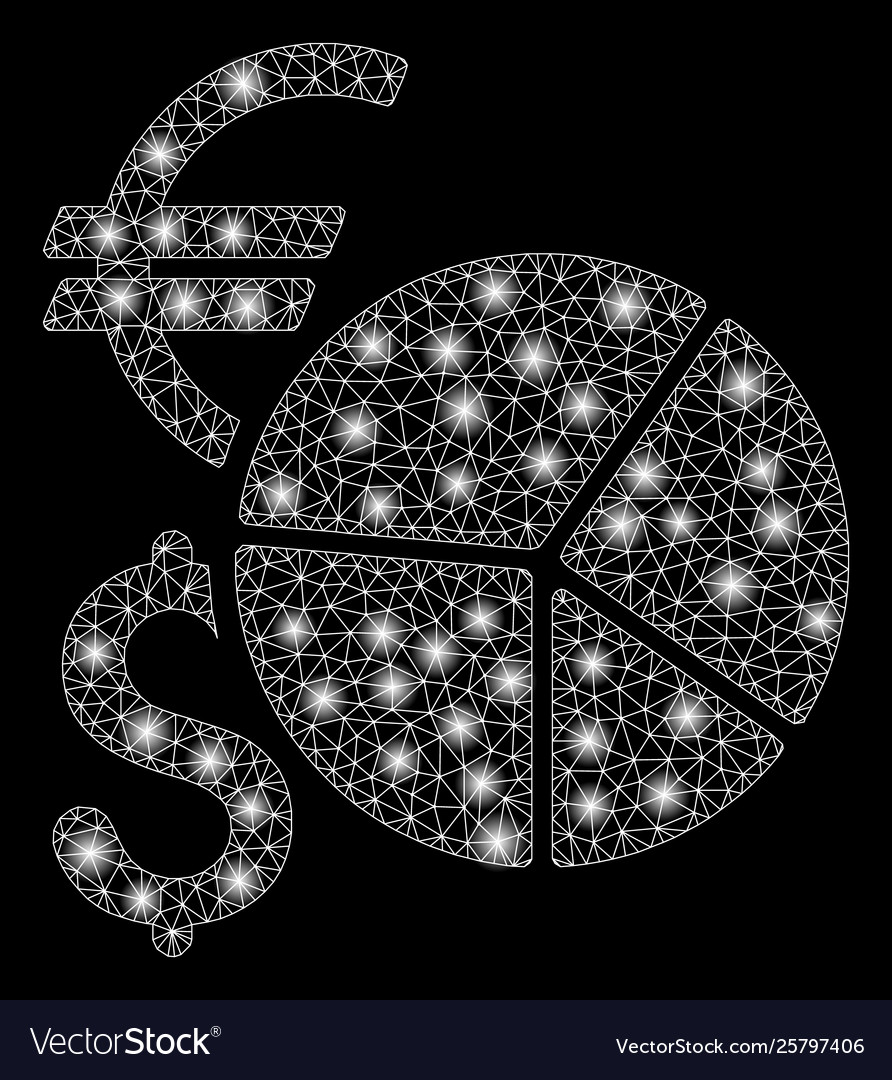 Bright mesh network currency pie chart with light Vector Image Bright mesh network currency pie chart with light