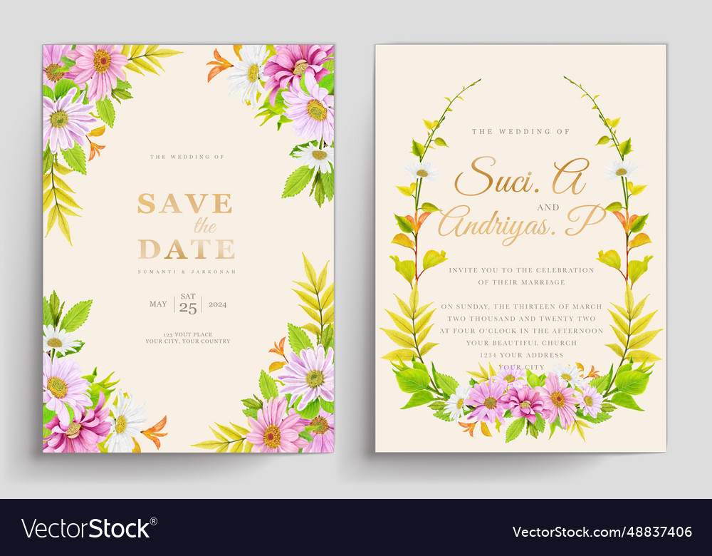 Pink hand drawn floral invitation card Royalty Free Vector