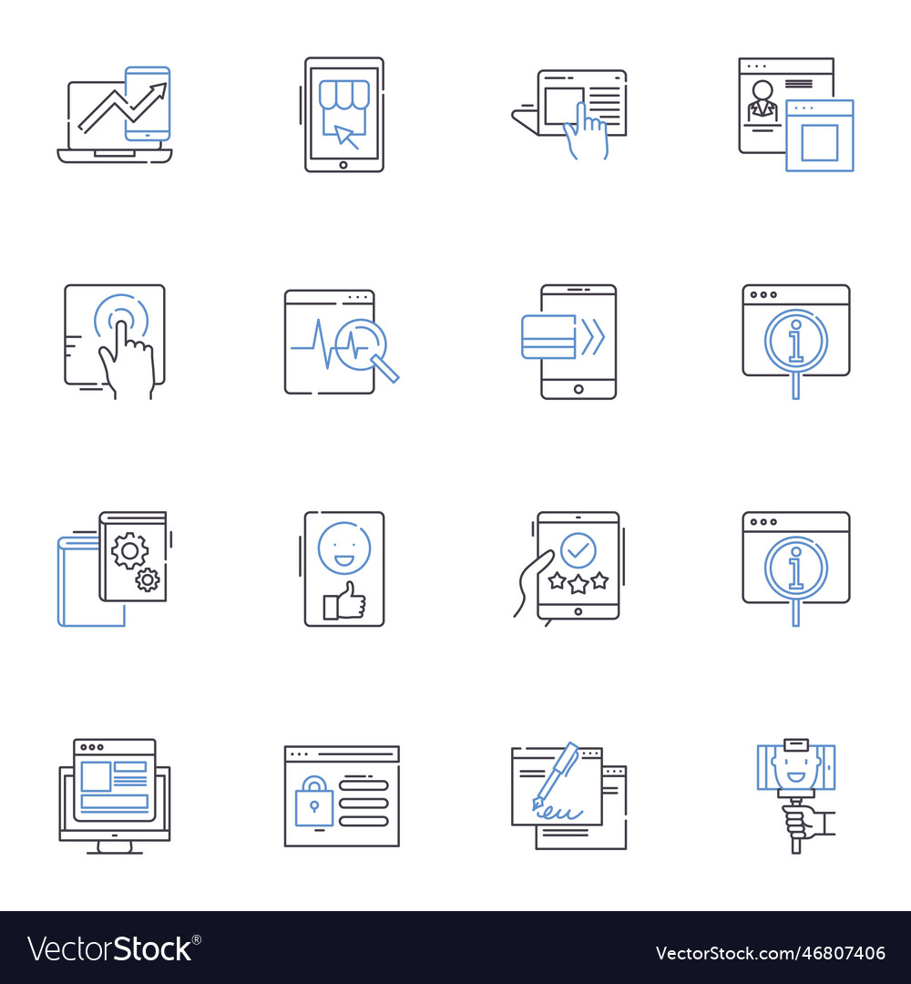 Screen line icons collection display monitor