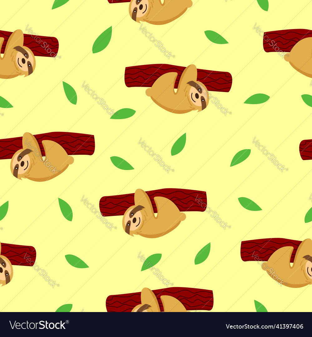Seamless pattern of sloths hanging on tree branch vector image Seamless pattern of sloths hanging on tree branch