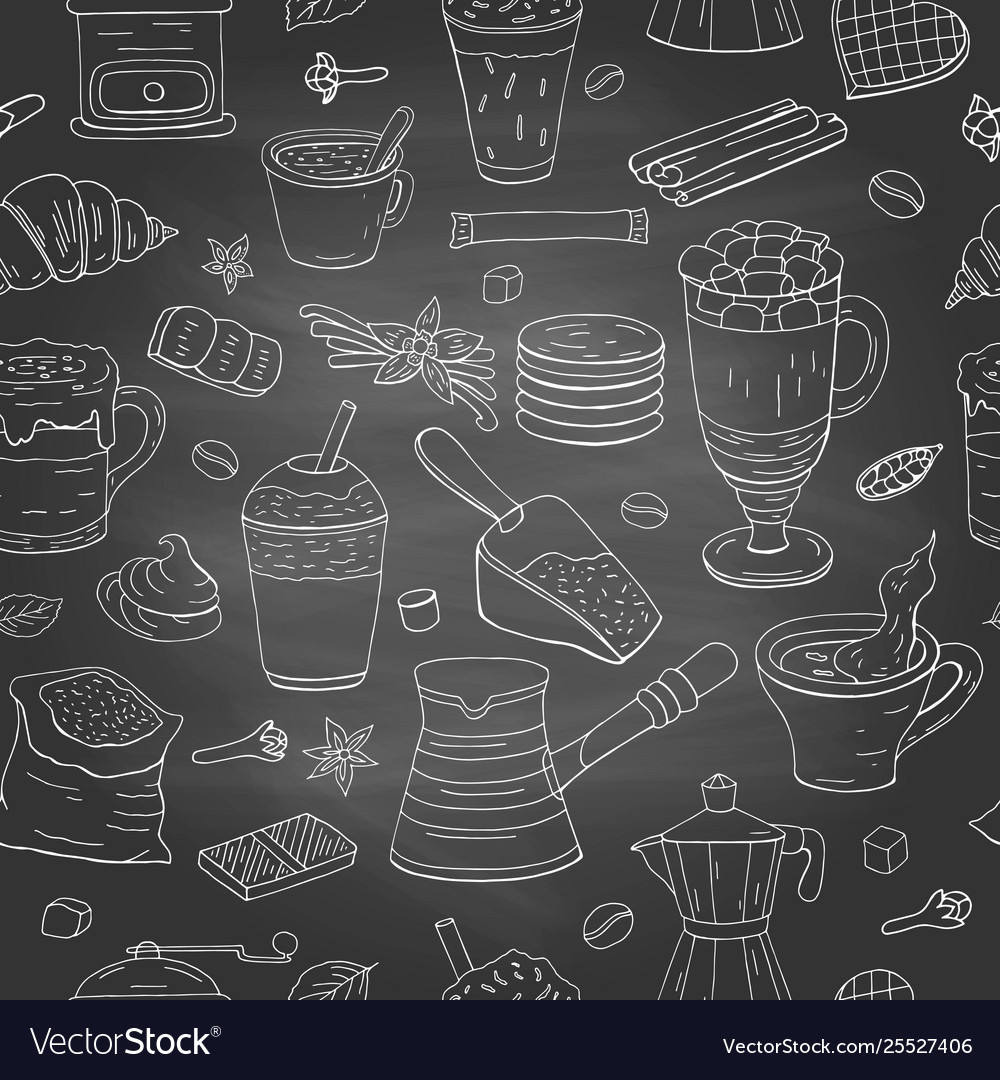 Seamless pattern with different coffee elements vector image Seamless pattern with different coffee elements