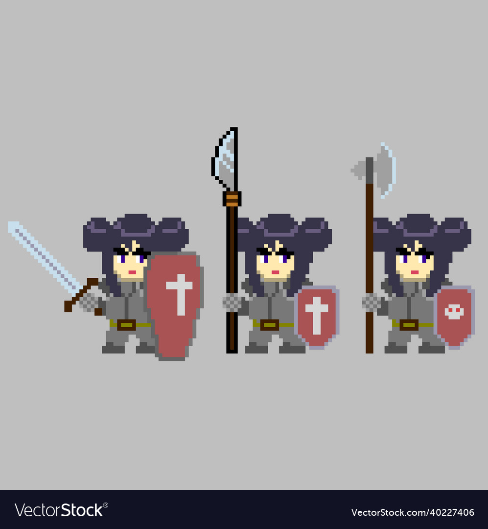 Set of pixel characters in art style vector image Set of pixel characters in art style