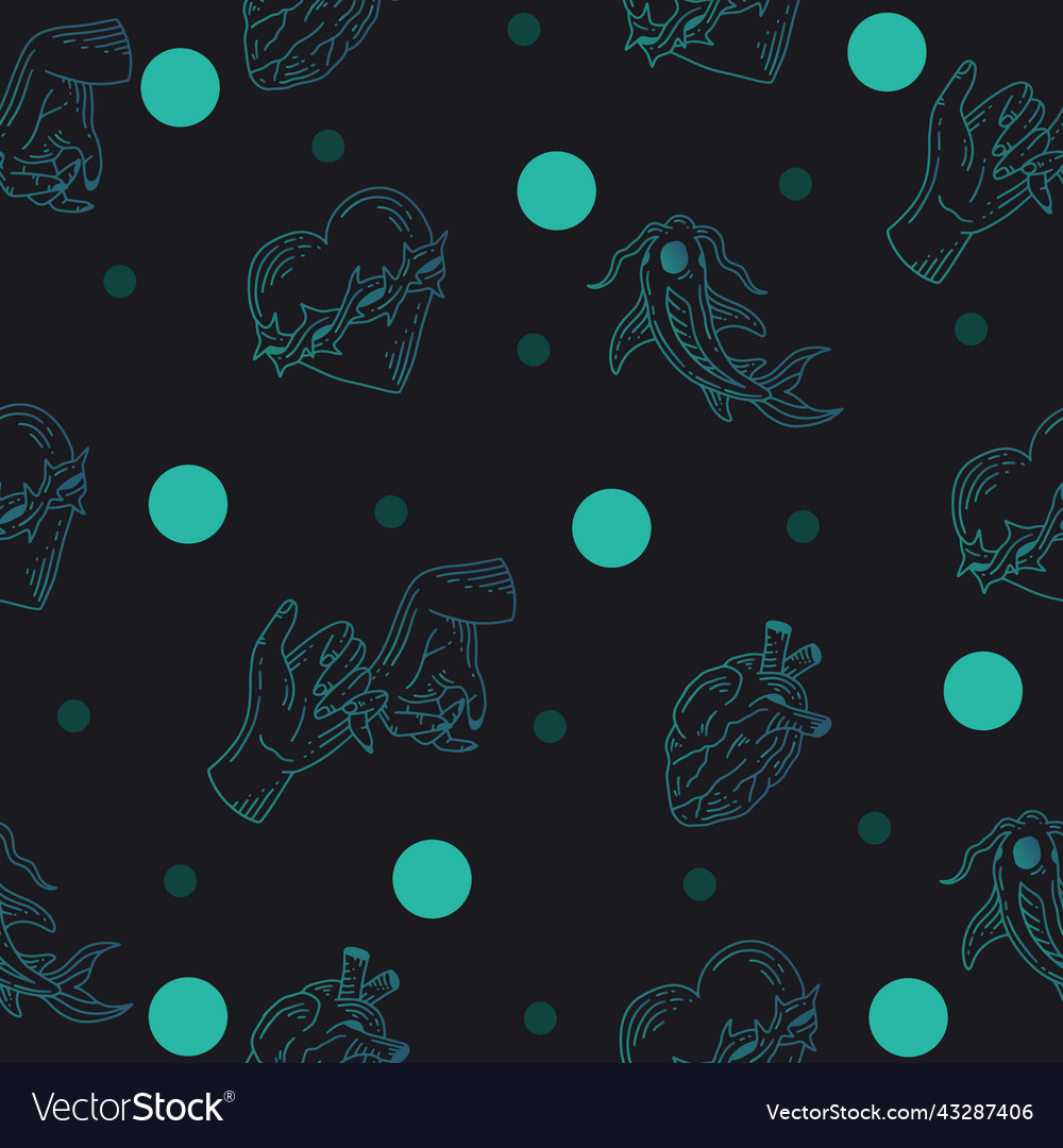 Set seamless pattern blue mystical celestial