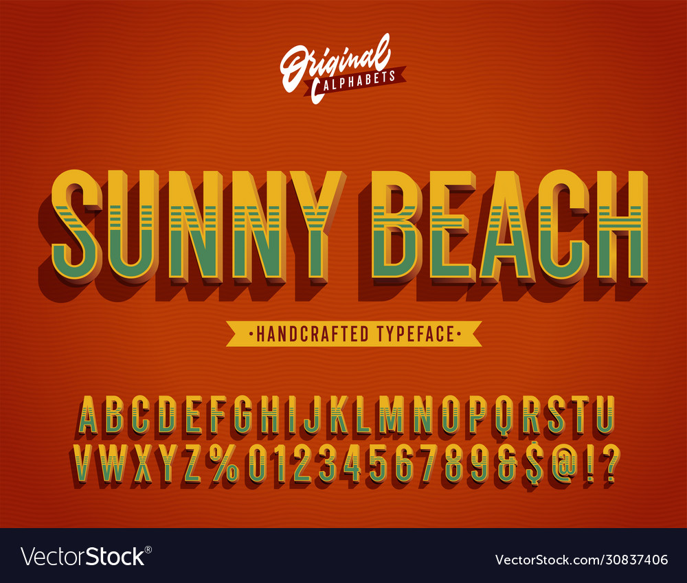 Sunny beach vintage 3d summer alphabet Royalty Free Vector