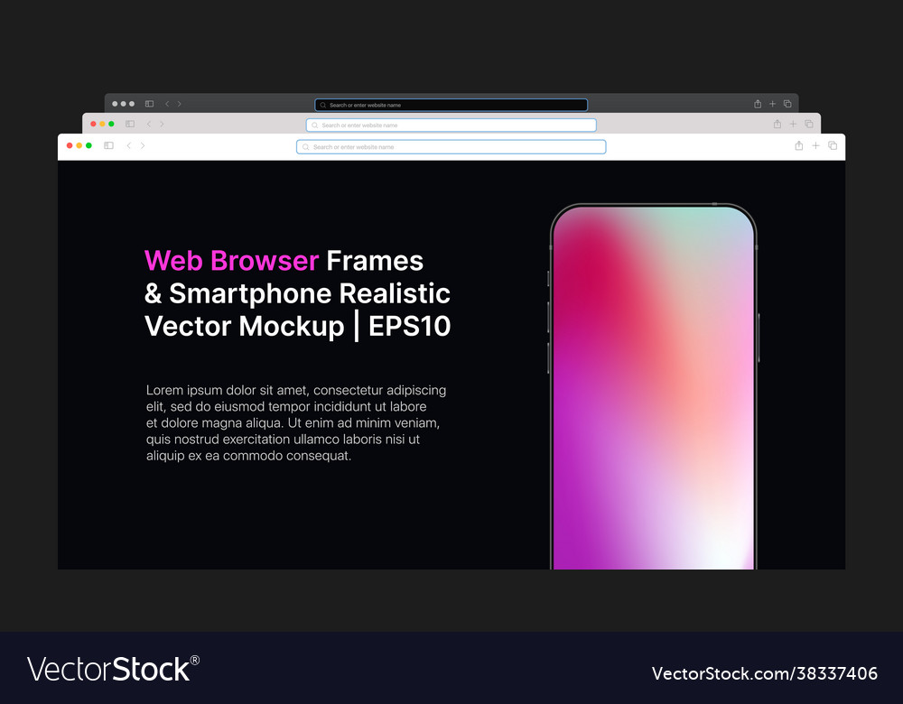 Web browser wireframe and smartphone realistic Vector Image Web browser wireframe and smartphone realistic