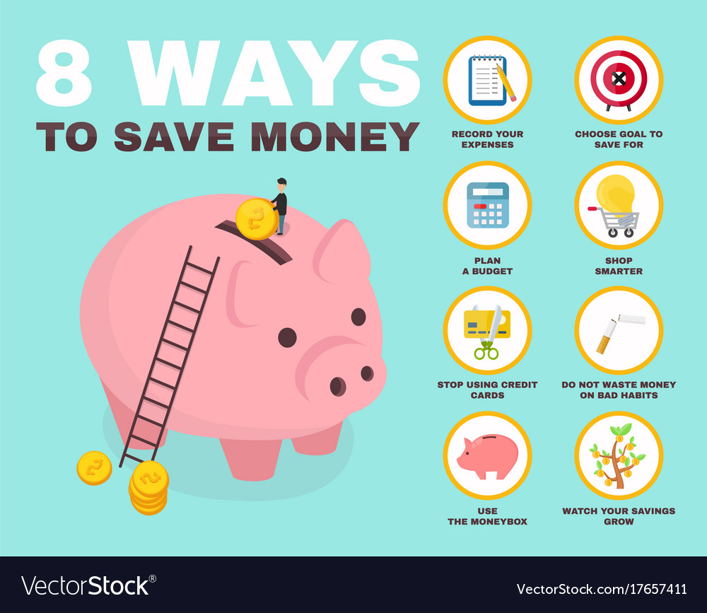 28 way to save money infographic pig Royalty Free Vector