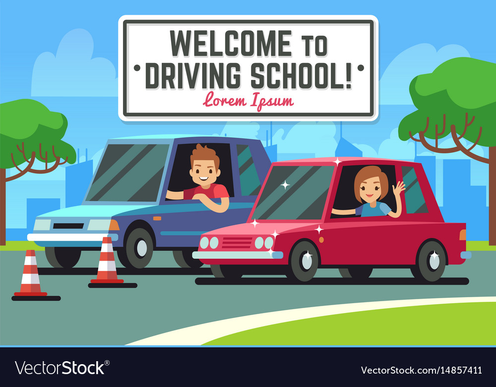 Driving school background with young happy Vector Image Driving school background with young happy Vector Image