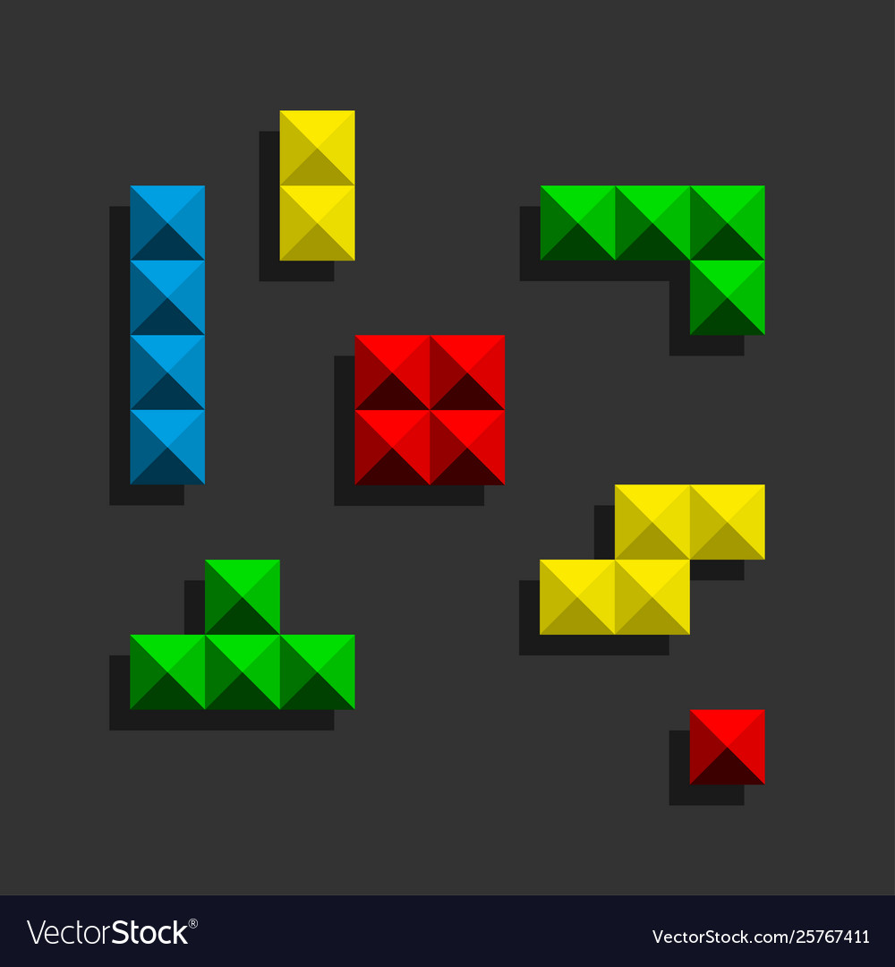 Game tetris pixel bricks pieces with black shadow Vector Image