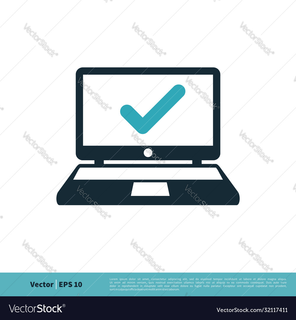 Laptop computer check mark icon logo template