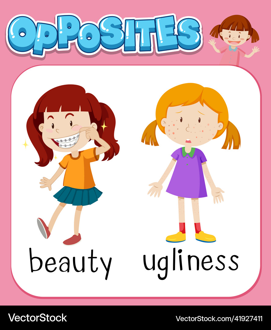 Opposite words for beauty and ugliness Royalty Free Vector