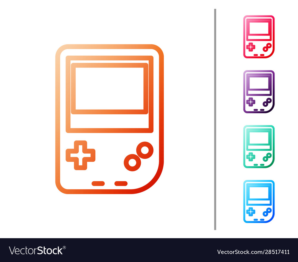 Red line portable video game console icon isolated