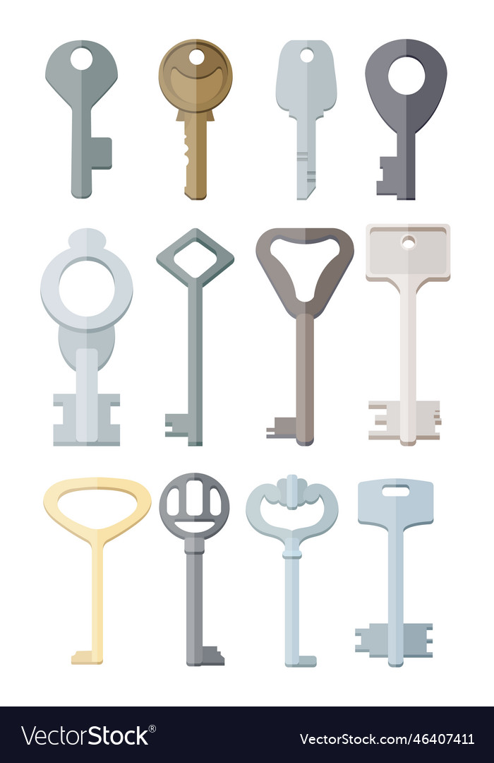 Retro and modern keys cartoon set