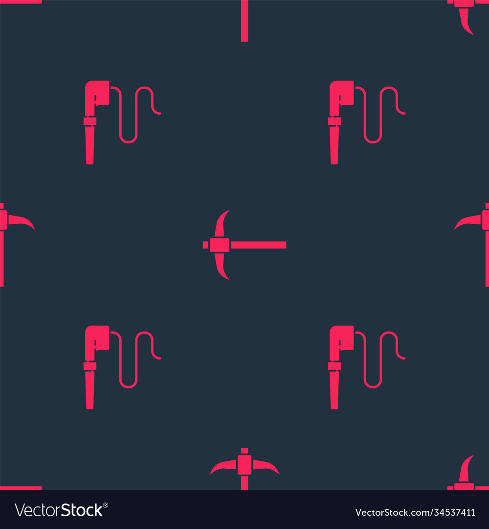 Set smoking pipe and pickaxe on seamless pattern vector image Set smoking pipe and pickaxe on seamless pattern