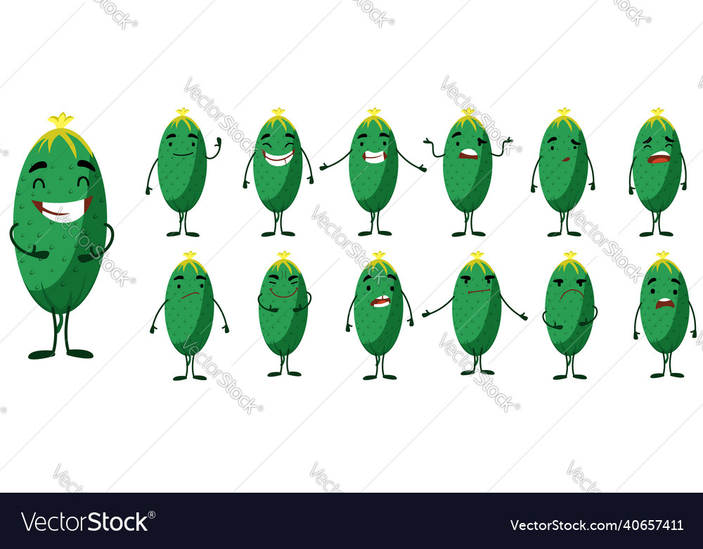 Seth is a cute cucumber character with different Vector Image Seth is a cute cucumber character with different