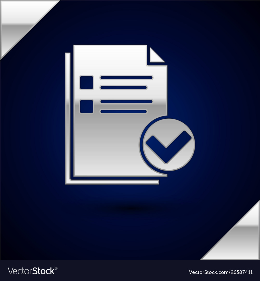 Silver document and check mark icon isolated vector image Silver document and check mark icon isolated