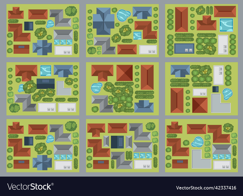 Aerial view of the houses village vector image Aerial view of the houses village