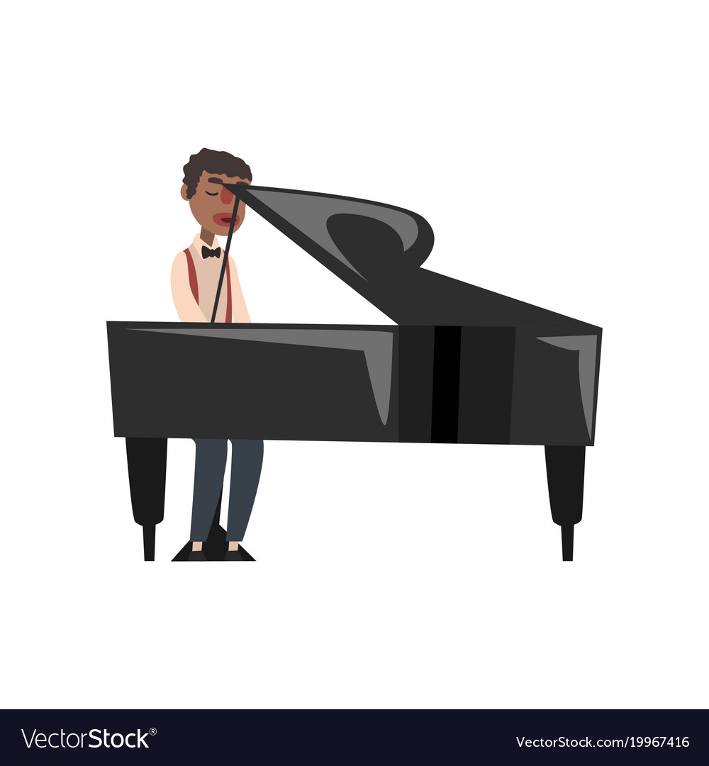 African american jazz musician playing grand piano