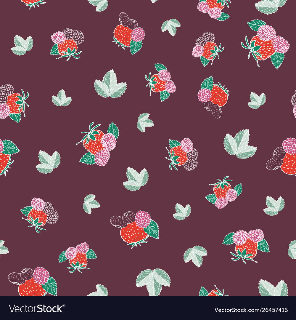 Berries and leaves seamless ditsy pattern