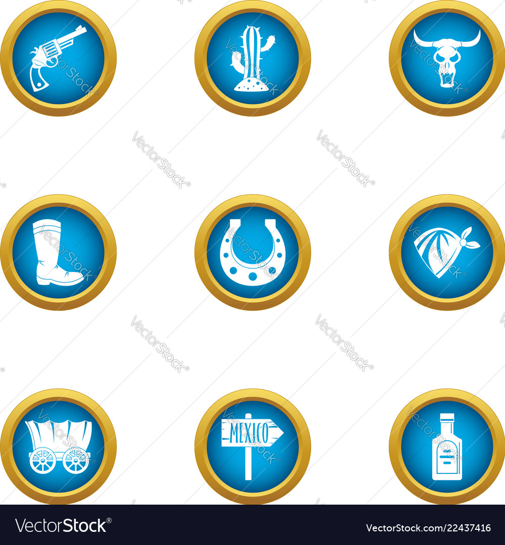 Border Mexico Icons Set Flat Style Royalty Free Vector Image