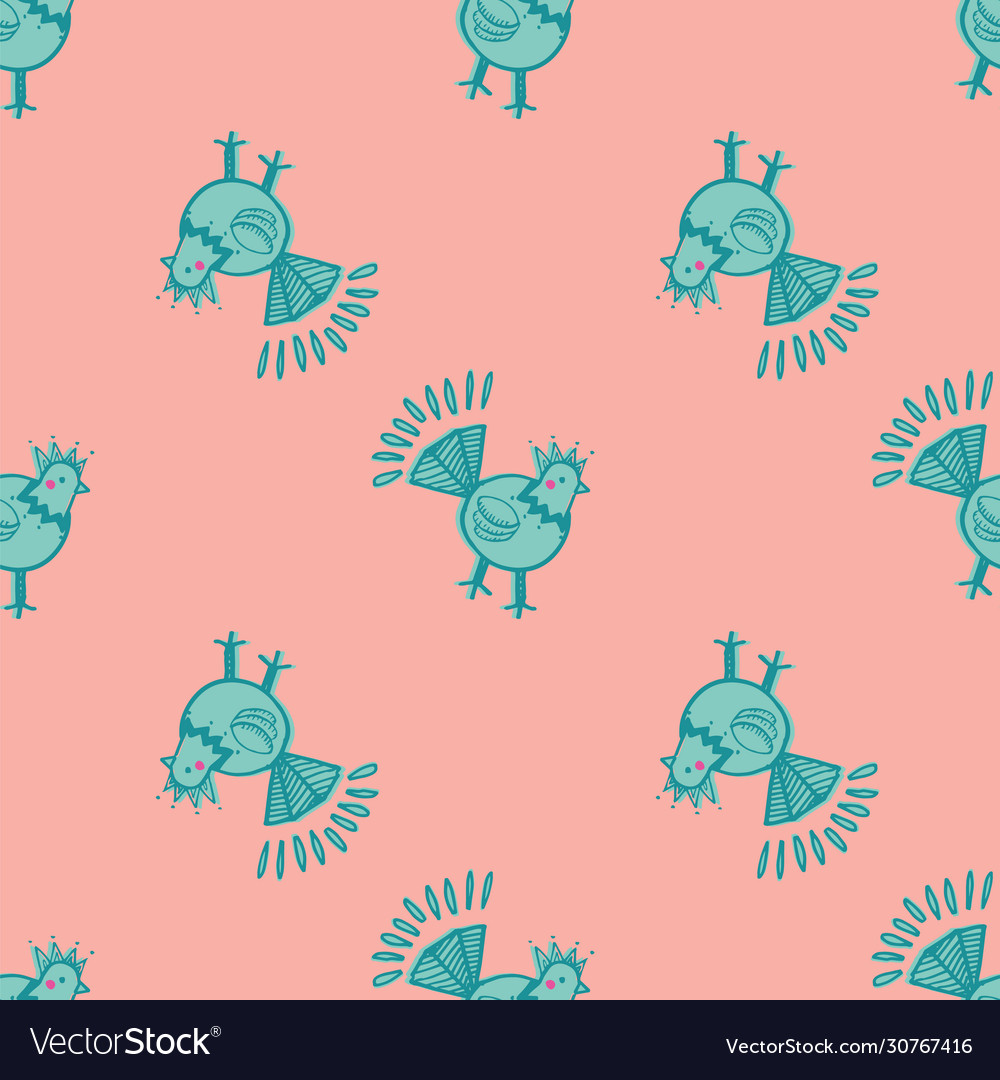 Chicken folklore print seamless repeat pattern