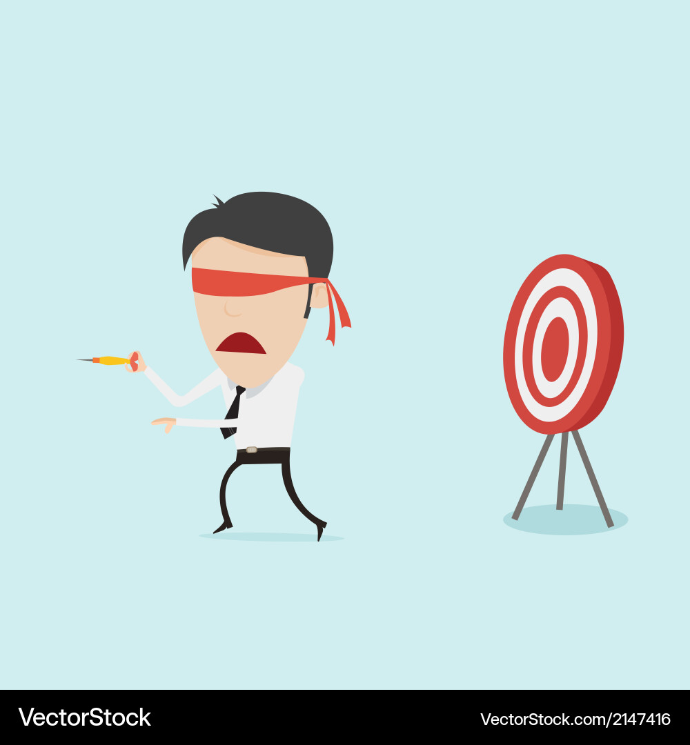 Confused blindfold businessman try to hit a target