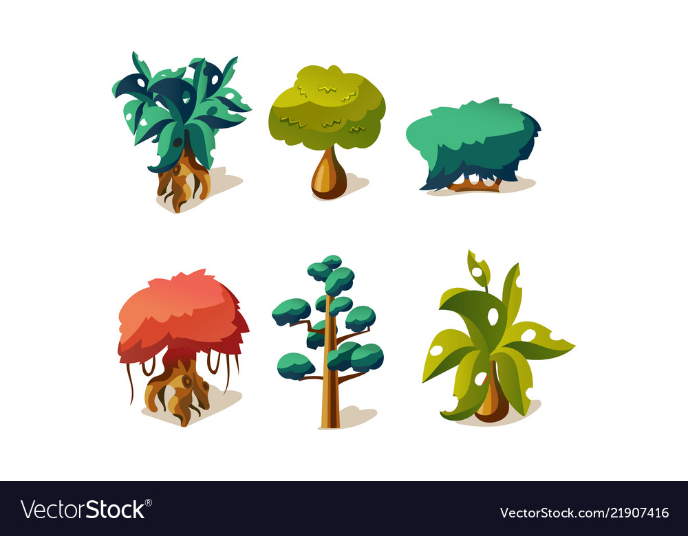 Fantasy trees and plants set user interface vector image Fantasy trees and plants set user interface