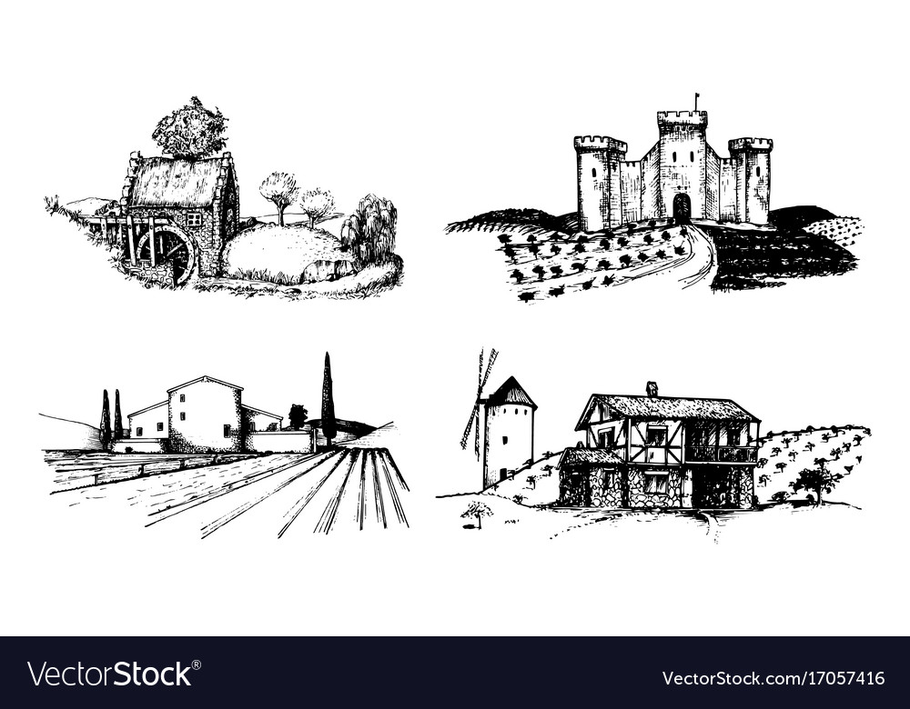 Farm landscapes set sketches