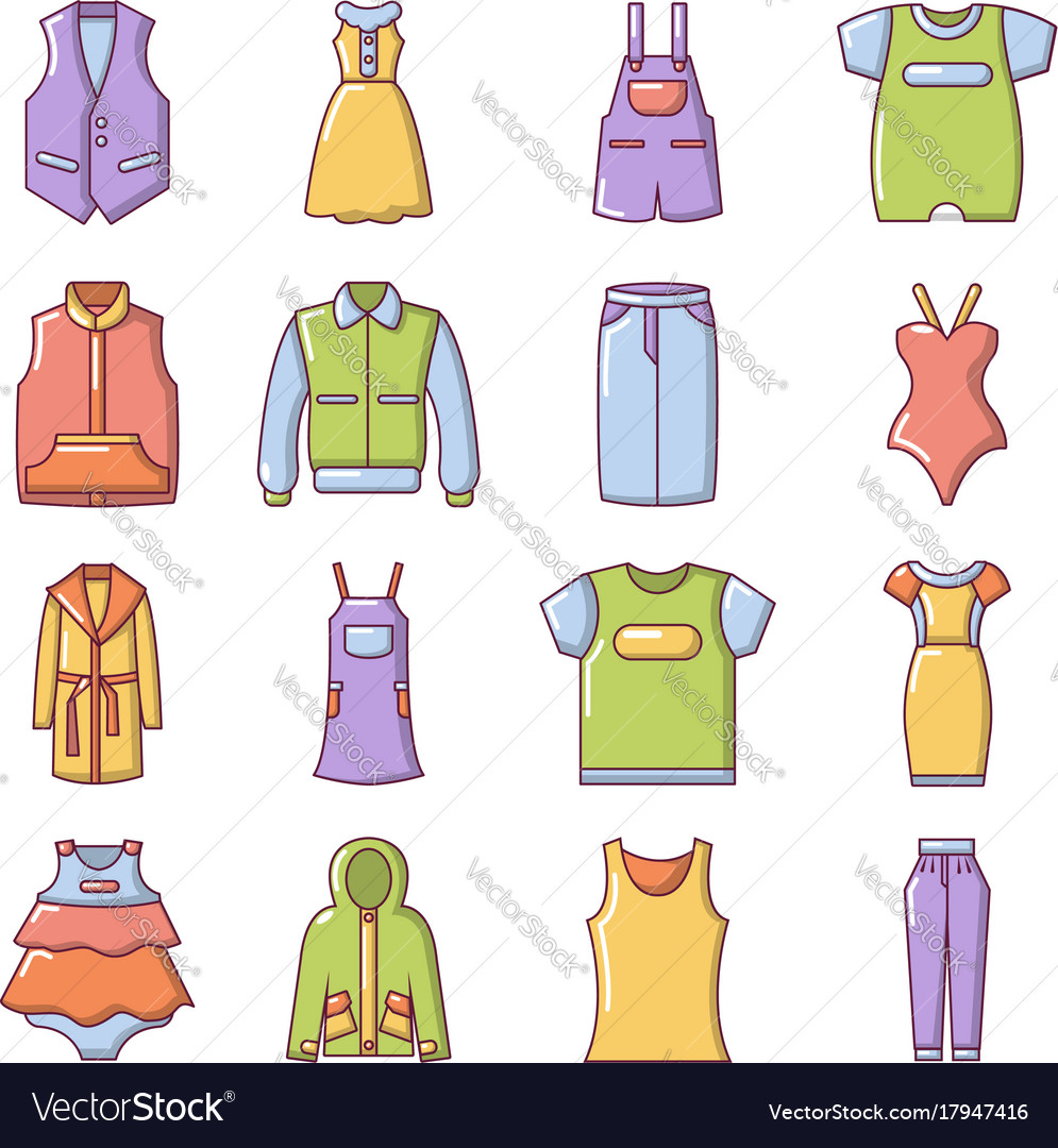 Fashion clothes wear icons set cartoon style Vector Image