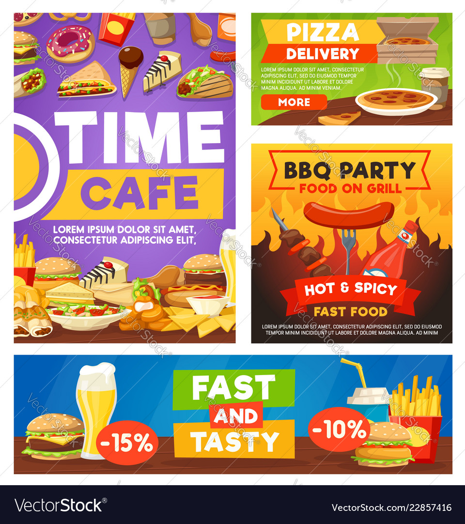 Fast food meals bistro restaurant menu Royalty Free Vector