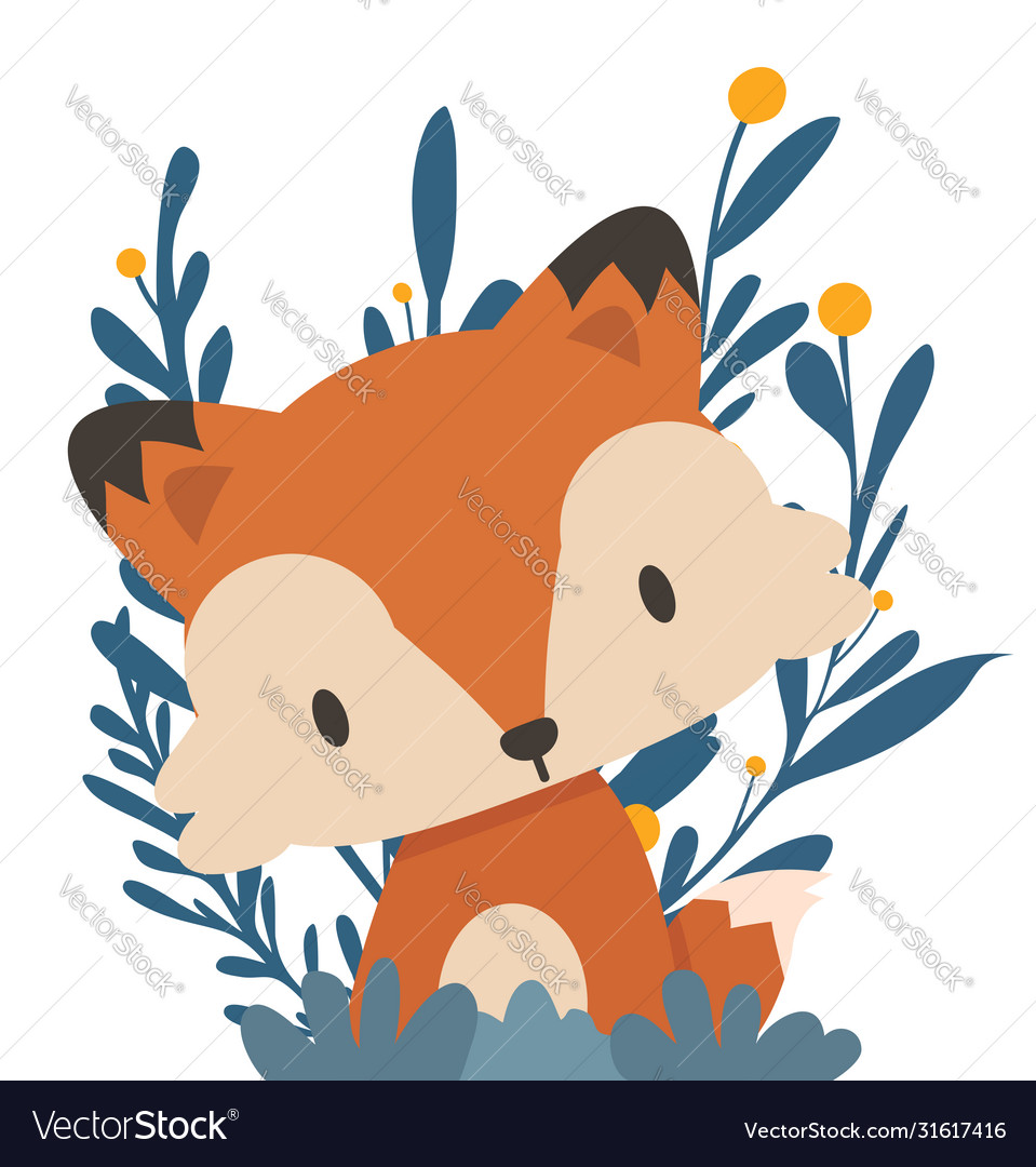 Red Fox Cartoon With Natural Leaves Royalty Free Vector