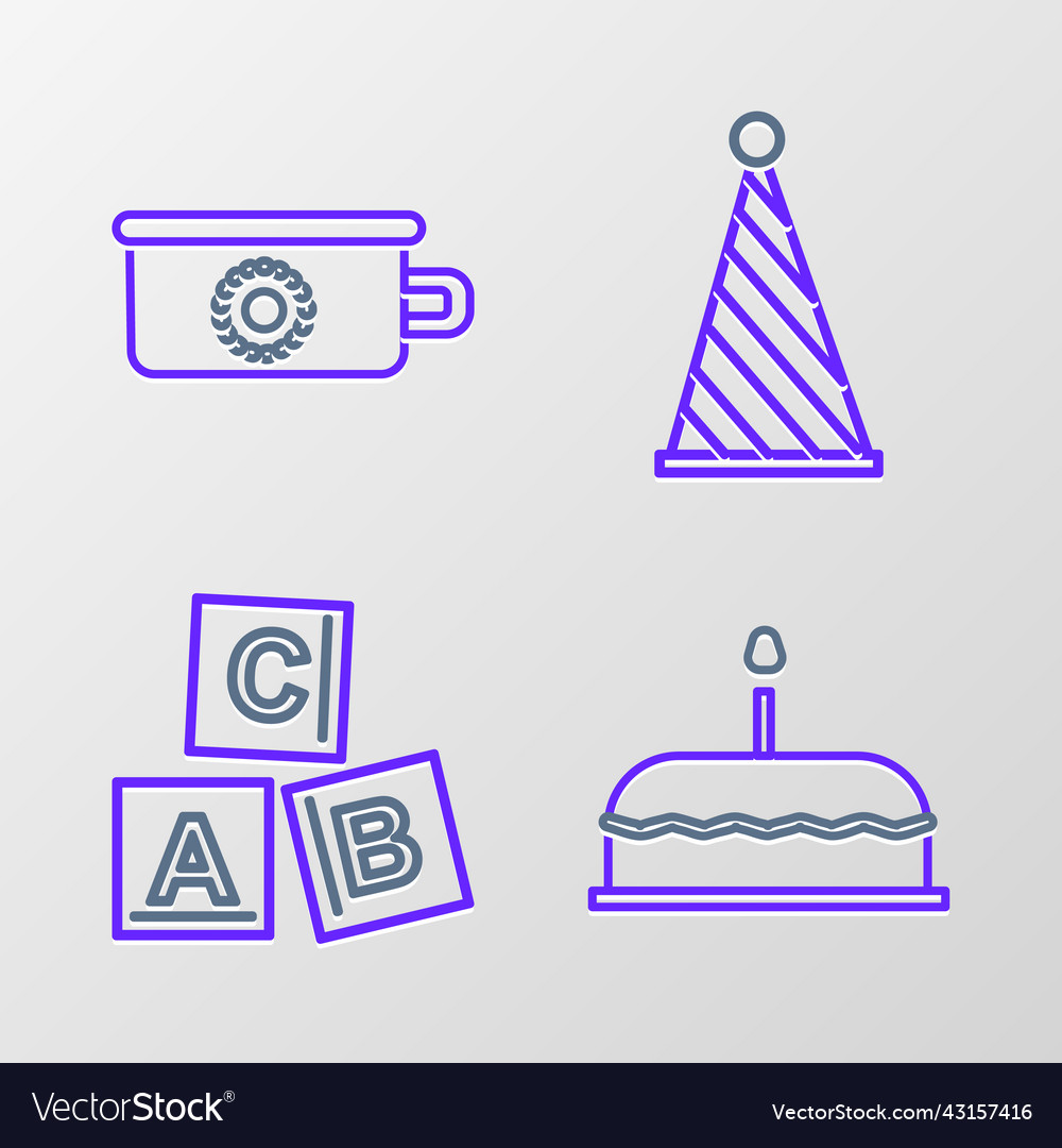 Set line cake with burning candles abc blocks