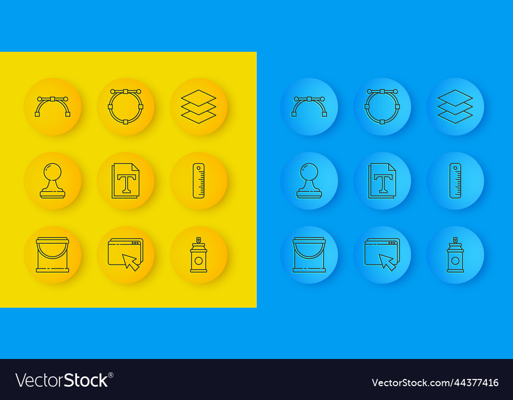 Set line paint bucket stamp text file document vector image Set line paint bucket stamp text file document
