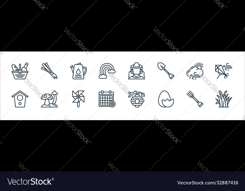 Spring line icons linear set quality vector image Spring line icons linear set quality
