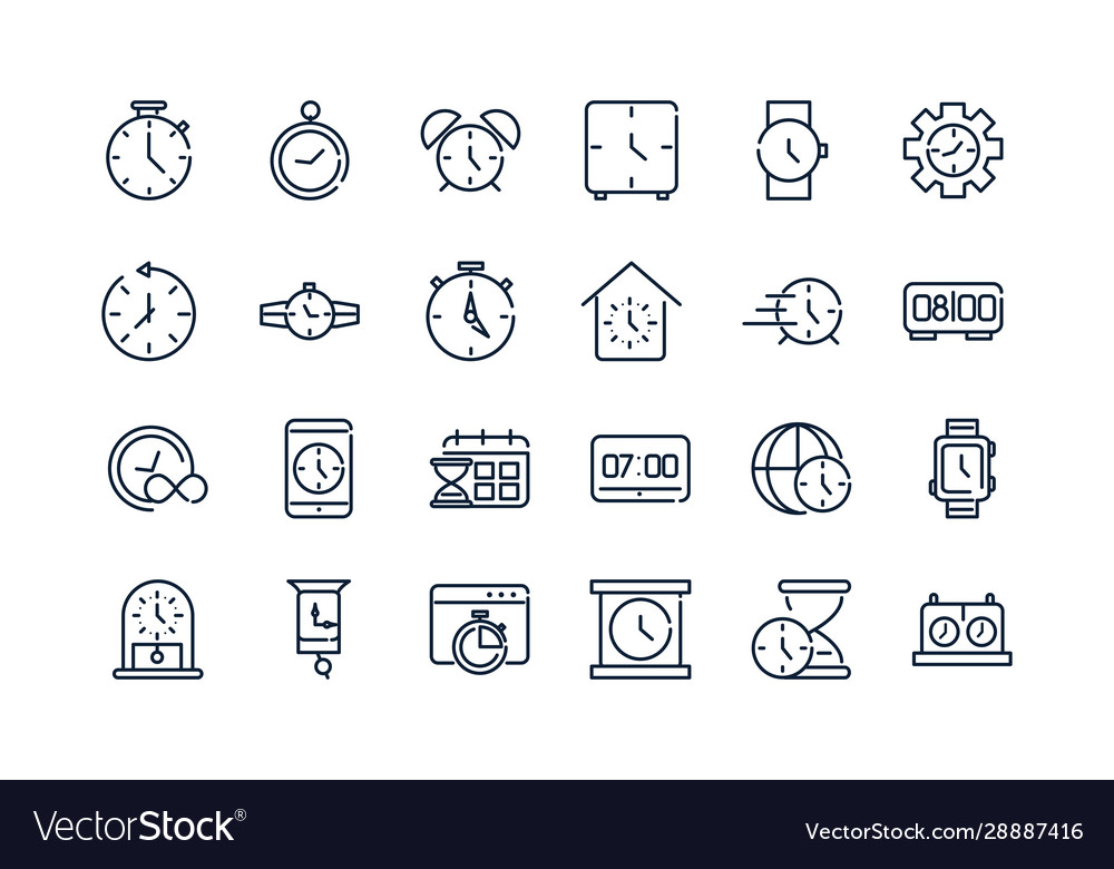 Time clock timer hour date linear design set icons