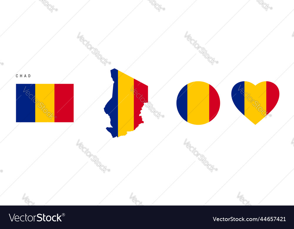 Chad flag in different shapes icon set flat