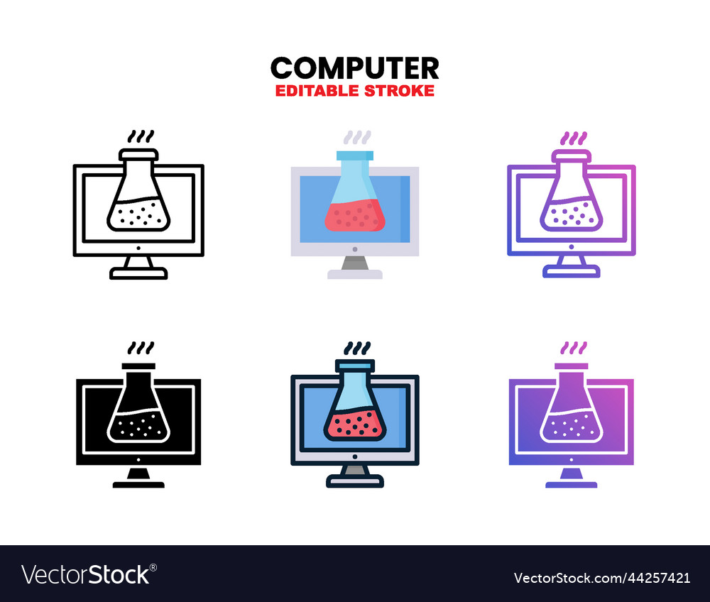 Computer icon set with different styles vector image Computer icon set with different styles
