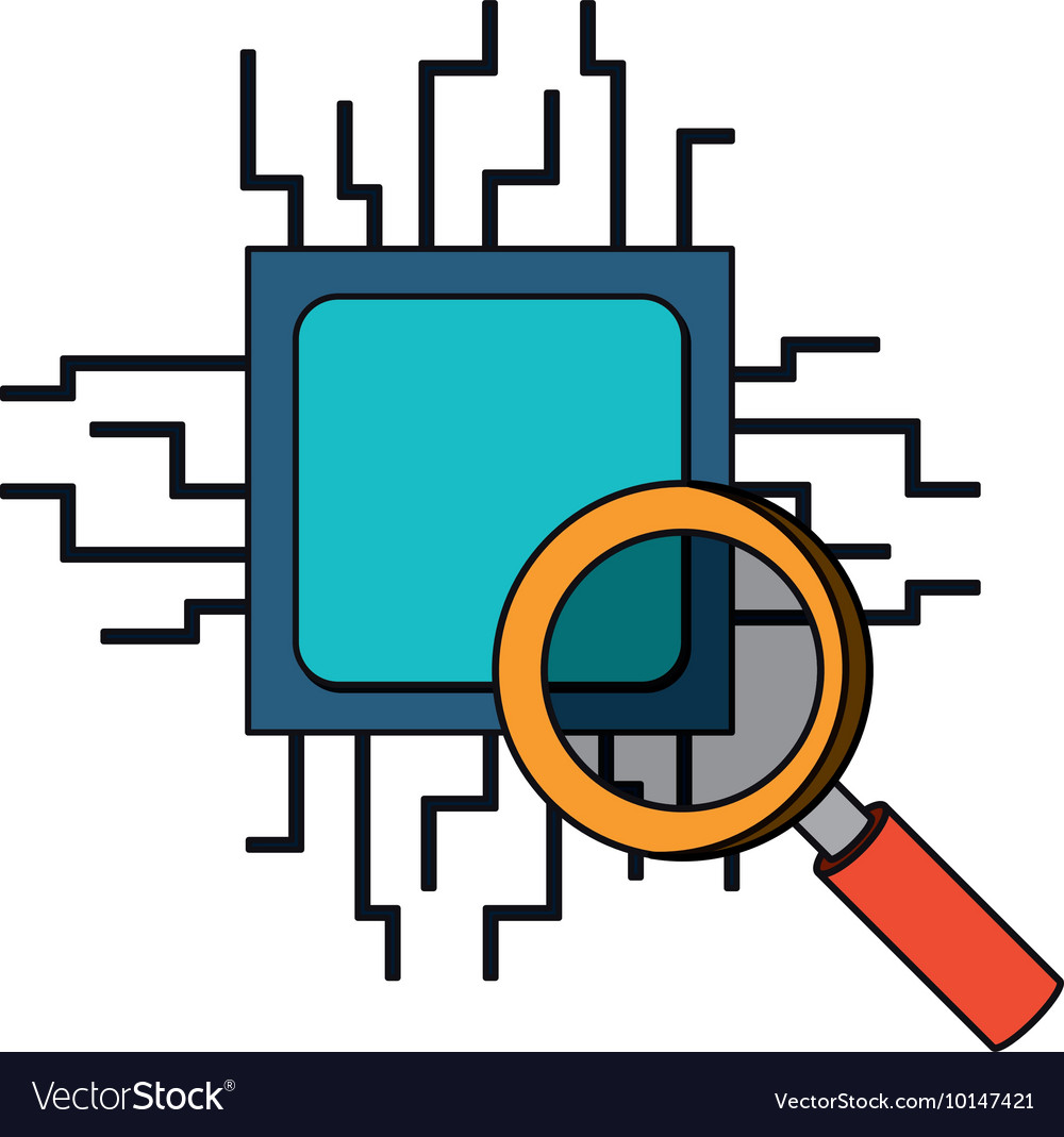 Computer processor with magnifying glass isolated