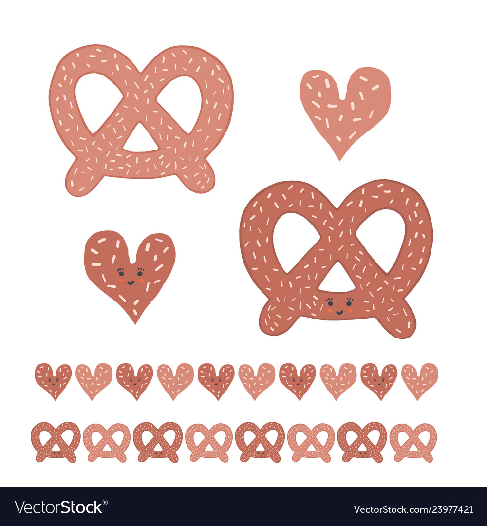 Cute pretzel cartoon with smiling face and heart Vector Image