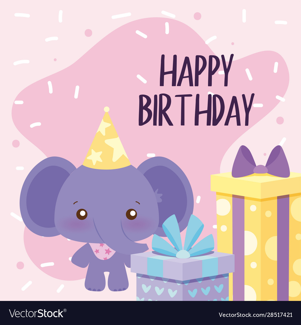 Elephant cartoon happy birthday concept