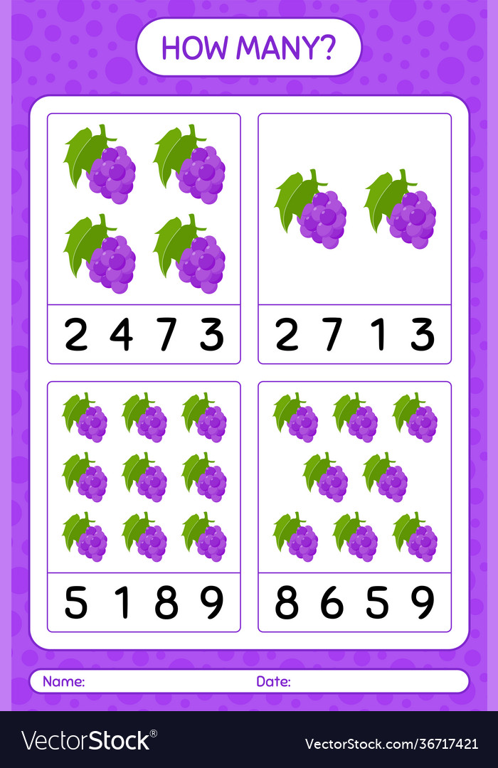 How many counting game with grape worksheet vector image How many counting game with grape worksheet