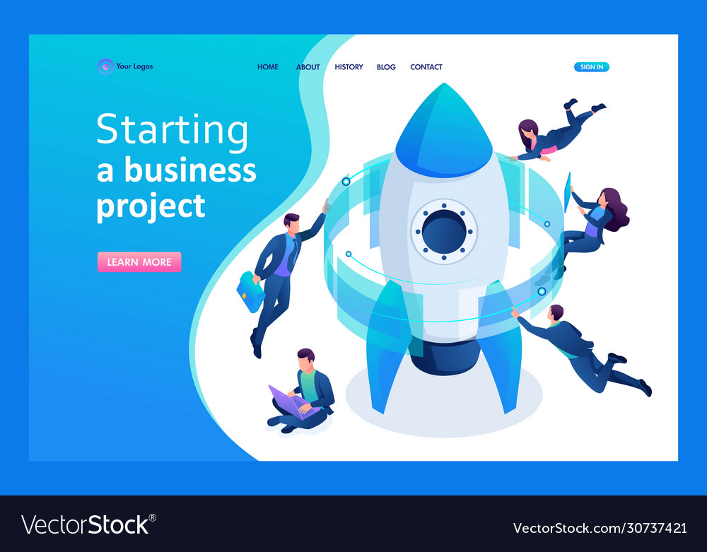 Isometric start up a project working on screen vector image Isometric start up a project working on screen