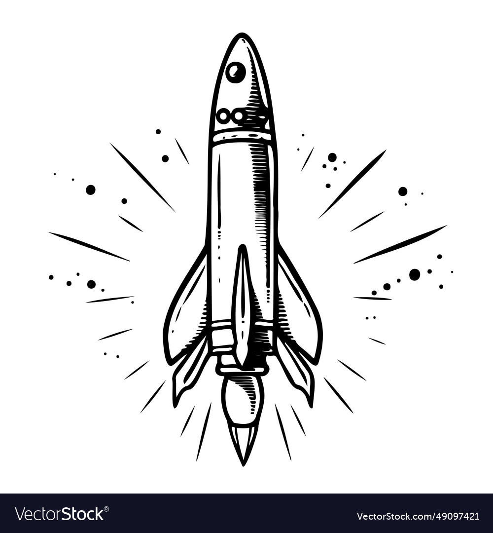 Retro rocket sketch hand drawn